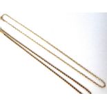 A 9ct gold faceted oval link neckchain, on a boltring clasp and a 9ct gold ropetwist link neckchain,