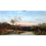 George A. Boyle (1826-1899), Wooded river landscape at sunset, oil on canvas, signed, 24cm x 44cm.