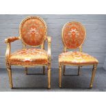 A set of eight gold painted open armchairs, of Louis XVI style,