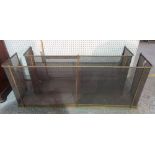 A 20th century brass and mesh fire guard 136cm wide x 56cm high and another smaller 120cm wide x