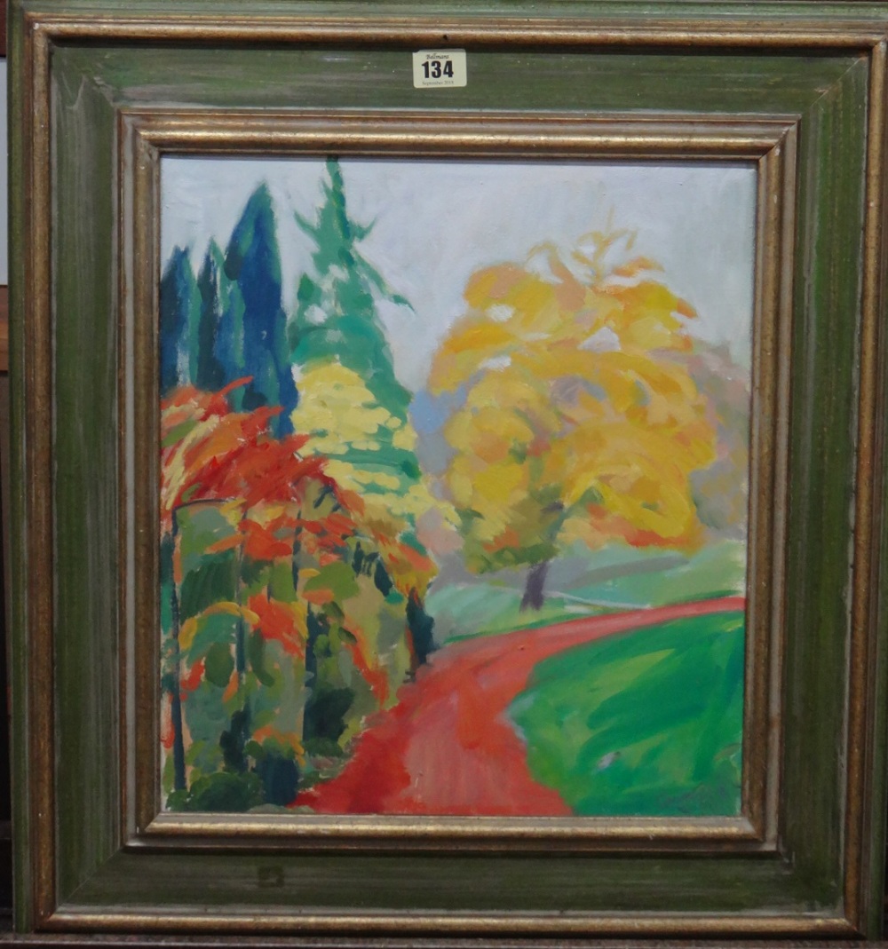 Sue Campion (contemporary), Autumn trees, Powis Castle, oil on canvas, signed and dated '92,