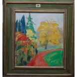 Sue Campion (contemporary), Autumn trees, Powis Castle, oil on canvas, signed and dated '92,