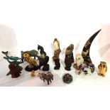 Collectables, a group of 20th century models of animals including brass, horn,