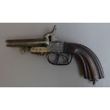 A Continental double barrel 11mm pistol, circa 1860, Lefauchaux system, signed 'P Berjat',