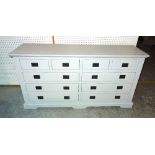 A 20th century grey painted side cabinet with two banks of two short and three long drawers,