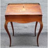 A late 19th century gilt metal mounted marquetry inlaid rosewood bureau de dame,