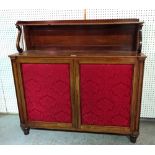 A Regency mahogany ledge back chiffonier, with pair of doors on turned feet,