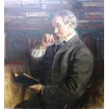 Continental School (early 20th century), Portrait of a gentleman in his library, oil on canvas,