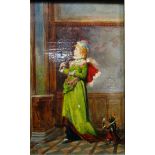 E. Brasson (19th/20th century), A lady in an interior with her pet monkey, oil on panel, signed, 20.