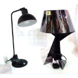 A 20th century black metal abstract angular table lamp and a blue metal table lamp, (2).