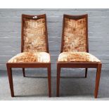 G plan; a set of six teak framed dining chairs with tapering square backs and supports,