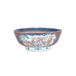 A Chinese export porcelain mandarin palette punchbowl, Qianlong,