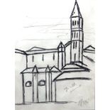 Ottone Rosai (1895-1957), Study of a church, charcoal, signed and indistinctly inscribed, 49.