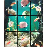 Suzie Pibworth (contemporary), Aquarium, nine canvas prints with touches of collage and embroidery,
