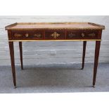 A George III brass inlaid mahogany free standing writing table,