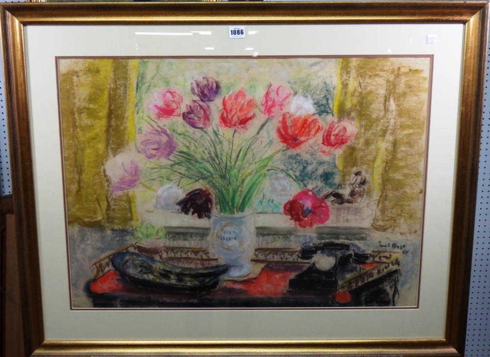 Paul Lucien Maze (1887-1979), Still life of flowers and black telephone, pastel, - Image 3 of 3