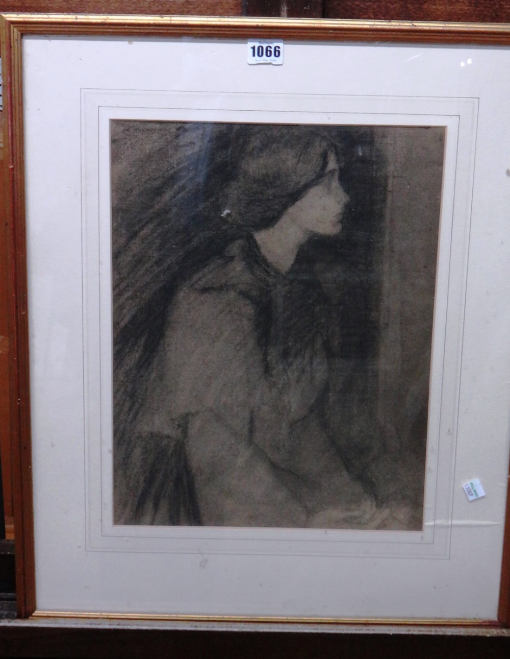 Circle of John William Waterhouse, Study of a girl, charcoal, 39cm x 30cm. - Image 2 of 2