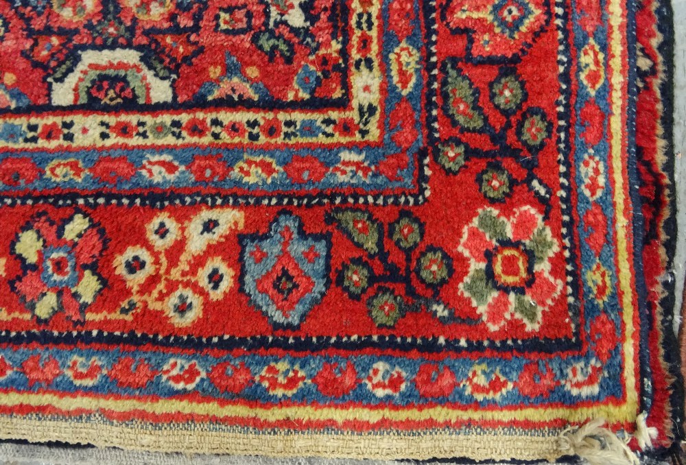 A Mahal rug, Persian, the dark indigo field with a madder central diamond, matching spandrels, - Image 6 of 6