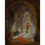 Attributed to David Roberts (1796-1864), A church interior, oil on panel, bears a signature,