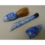 A Chinese blue overlay glass brush handle,six character Qianlong mark in a line,