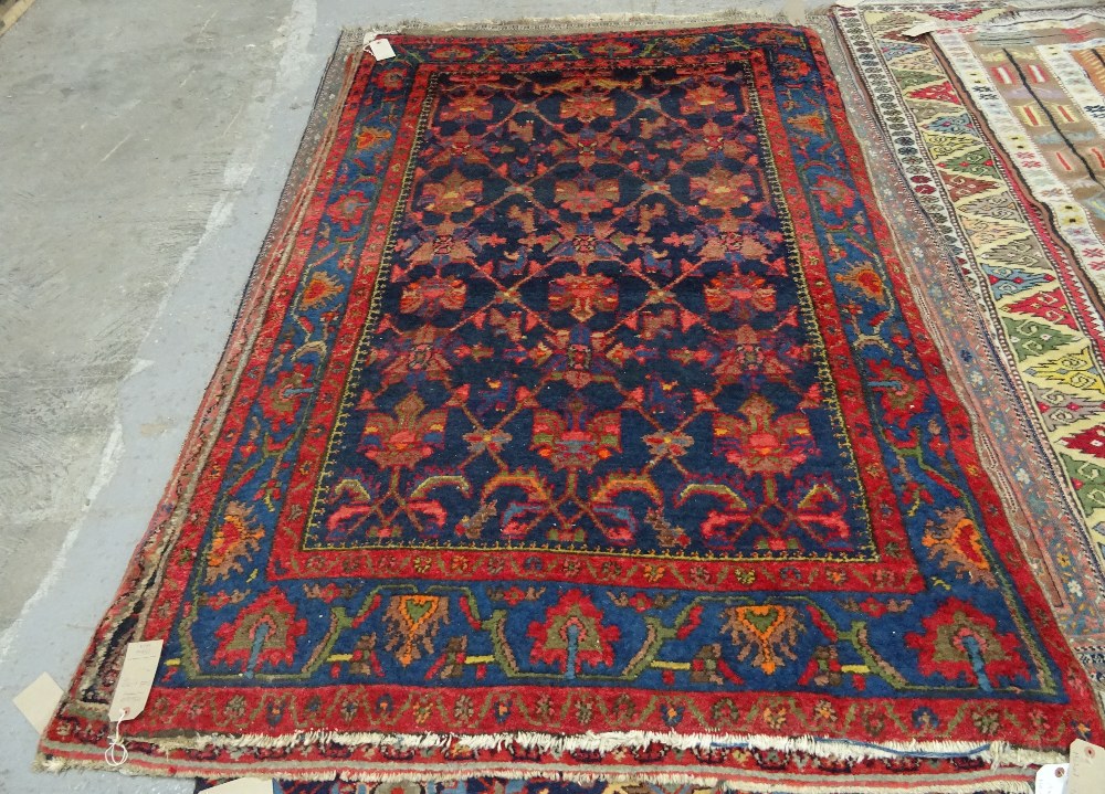 A Mahal rug, Persian, the indigo field with a trellis design, indigo border of palmettes and vine, - Image 2 of 5