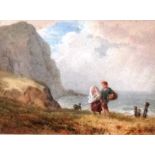 John Henry Mole (1814-1886), Children on a cliff top, watercolour, signed, 12.5cm x 17cm.