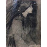 Circle of John William Waterhouse, Study of a girl, charcoal, 39cm x 30cm.