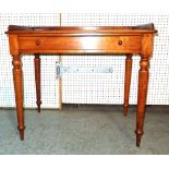 A 19th century mahogany single drawer side table on ring turned supports, 93cm wide x 80cm high.