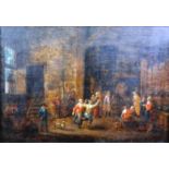 Circle of Gillis van Tilborgh, Peasants revelling in an interior, oil on canvas, 38cm x 56cm.