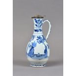 A Japanese Arita blue and white ewer with later Dutch silver mounts, the ewer circa 1700,