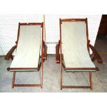 A pair of 20th century hardwood framed deck chairs, (2).