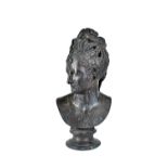 A Victorian style composite bronze bust of Diana, mid/late 20th century, raised on a socle,