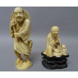 A Japanese ivory okimono of a fisherman, Meiji period,