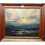 Armand Jamar (1870-1946), Le Paradis: Figure in a sunset landscape, oil on canvas, signed,