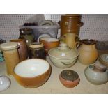 Studio pottery, comprising; bowls, jugs and pots, also a small group of Arabia stoneware plates,