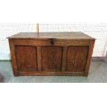 An early 20th century oak triple panel front coffer, 100cm wide x 51cm high.