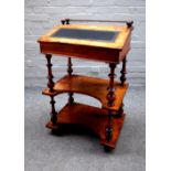 A Victorian marquetry inlaid walnut bureau, the slope top over two concave open tiers,