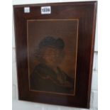 A micromosaic wooden plaque, early 20th century, depicting a bust of a Rembrandt,