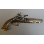 A Continental early 19th century Miquelet flintlock pistol, with circular steel barrel,