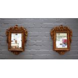 A pair of 19th century continental gilt framed wall mirrors with opposing 'C' scroll upper end