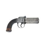 A six shot pepperbox percussion revolver by W Dooley, early mid-19th century, multi-barrel section,