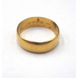 A 22ct gold plain wedding ring, Chester probably 1910, ring size S, weight 5.7 gms.