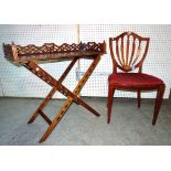 A 20th century mahogany fret cut butler's tray on stand,