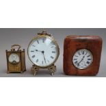 A white metal cased Goliath pocket watch with white enamel dial and subsidiary seconds hand,