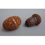 A carved coquilla nut nutmeg grater, early 19th century,