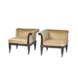 A pair of George IV and later rosewood corner chairs,