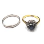 A gold and platinum, sapphire and diamond cluster ring,