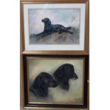 A group of five, including; an oil study of dogs by Wendy West, a head study of a horse,