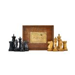 A Jacques boxwood and ebony Staunton 'chess men' chess set, late 19th century,