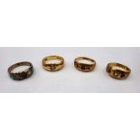 An 18ct gold, sapphire and diamond three stone ring, Chester 1916,